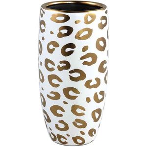 PTMD Marly Ronde Bloempot Panter - H33 x Ø16 cm - Keramiek - Wit/goud