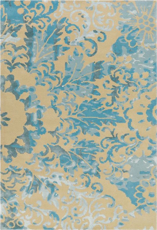 Wollen Vloerkleed - Crème/Turquoise - Satin - Ornamenteel - 120x180 cm