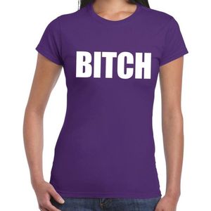 Toppers BITCH tekst t-shirt paars dames - dames fun/feest shirt XS