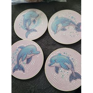 Diamond painting -onderzetters - 4 stuks - dolfijnen