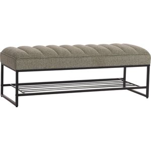 Bank MCW-N68 met schoenenrek, bank gestoffeerd bank garderobe bank schoenenrek, stof chenille metaal 130cm ~ groen
