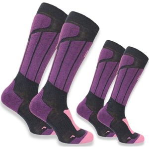 Norfolk Skisokken - 2 Paar - Merino wol Climayarn - Antiblaren - Anti Zweet Thermosokken - Skisokken met Schokabsorptie Zonedemping - Warm en Droog - Warme sokken - Maat 35-38 - Paars - Aspen