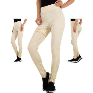 Holala stretchy sport broek creme goud glitter S/M