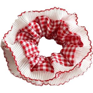 JHubers Goods - Oversized Frilly Rood Wit Gingham Scrunchies - Elastische Haarelastieken Voor Vrouwen - Haar Scrunchies Voor Paardenstaart - Haaraccessoires Dames