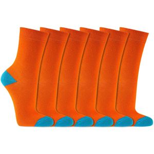 Kindersokken | Contrasterende hiel en teen | Kleur: Oranje | Maat: Diverse maten | 6 paar
