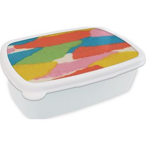 Broodtrommel Wit - Lunchbox - Brooddoos - Abstract - Vormen - Rood - Groen - Retro - 18x12x6 cm - Volwassenen