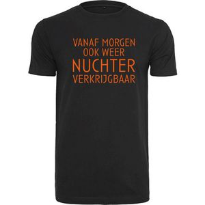 T-shirt Heren Nuchter - Maat M - Zwart - Oranje - Heren shirt korte mouw met tekst