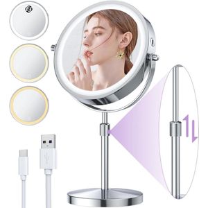 Vergroot Spiegel - Handspiegel - Dubbelzijdig - 8 inch - Met LED-verlichting