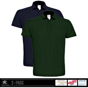 B&C Heren Polo - 100% biologisch katoen - ribkraag - donker groen en donker blauw maat 3XL