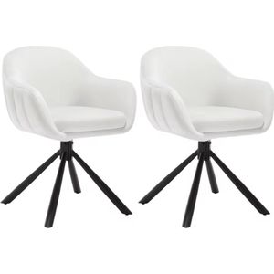 J&R Eetkamerstoel - Set van 2 stoelen - Fluweel eetkamer stoel - Eettafel stoel - Fauteuil - Zacht fluweel - Stoel - Velvet - 360 graden draaibaar - Zwarte Poot - Crème Wit