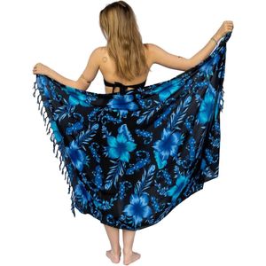 Sarong doek dames met saronghouder - strandlaken - 1 stuk - zwart/blauw - 165x110cm