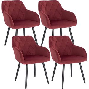 Rootz Set van 4 eetkamerstoelen - Fauteuils met fluwelen bekleding - Ergonomisch en luxueus - Comfortabel, duurzaam, veelzijdig - Metalen frame - Zitting 44 cm x 42,5 cm, hoogte 46,5 cm