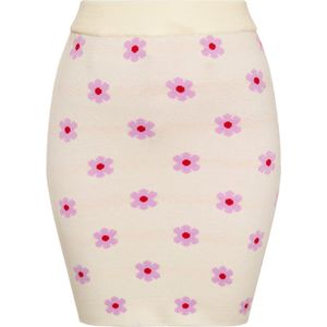 MYMO - Kokerrok - Crème / Pink - Bloemenprint - Slanke Pasvorm