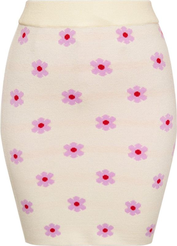 MYMO - Kokerrok - Crème / Pink - Bloemenprint - Slanke Pasvorm