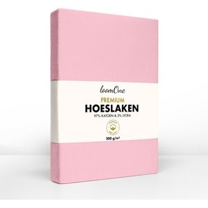 Loom One Premium Hoeslaken – 97% Jersey Katoen / 3% Lycra – 200x220 cm – tot 35cm matrasdikte– 200 g/m² – voor Boxspring-Waterbed - Roze