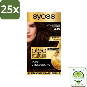 25 x SYOSS - Oleo Intense 4-15 Kastanje Bruin - Haarverf - Zonder Ammoniak - Grijsdekking - Langdurige Kleur - Grootverpakking - Permanente Haarkleur - Haarkleur Zonder Ammoniak - Olie-formule - Grijsdekking - Arganolie