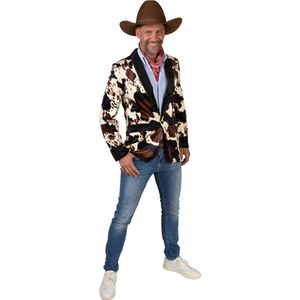 Magic By Freddy's - Cowboy & Cowgirl Kostuum - Stoere Cowboy Range Jas Billy Cow Man - Bruin, Wit / Beige - XL - Carnavalskleding - Verkleedkleding