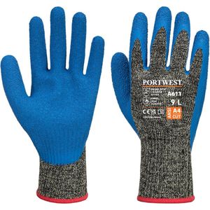 Portwest Snijbestendige Aramide/Latex handschoen - Zwart/blauw - XXL