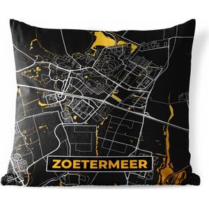 Sierkussen Buiten - Stadskaart - Zoetermeer - Goud - Zwart - 60x60 cm - Weerbestendig - Plattegrond