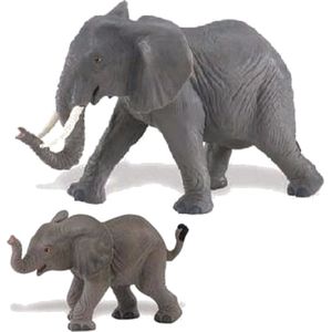 Plastic speelgoed figuren setje olifanten 8 en 16 cm - Safari dieren setje van twee adults en een kind