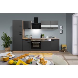 Goedkope keuken 280  cm - complete keuken met apparatuur Merle  - Eiken/Grijs - soft close - keramische kookplaat - vaatwasser - afzuigkap - oven  - spoelbak
