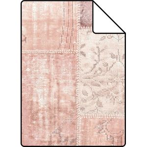 Proefstaal ESTAhome behang Marrakech kelim patchwork tapijt perzik oranje roze - 148651 - 26,5 x 21 cm