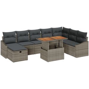 vidaXL - 9-delige - Tuin - Sofa - Set - met - Kussens - Grijs - Poly - Rattan