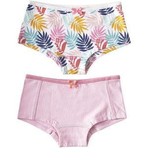 Little Label - hipster 2-pack - palm leaves pink & uni lilac pink - maat: 92 - bio-katoen