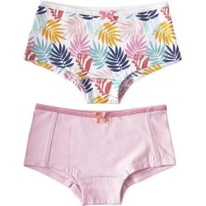 Little Label - hipster 2-pack - palm leaves pink & uni lilac pink - maat: 92 - bio-katoen