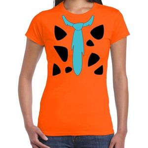Fred holbewoner carnaval verkleed t-shirt oranje voor dames - Carnaval kostuum XL