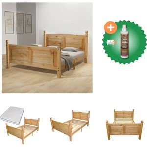 vidaXL Bed met traagschuim matras grenenhout Corona-stijl 160x200 cm - Bed - Inclusief Houtreiniger en verfrisser