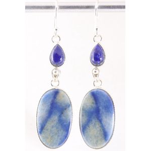 Lange zilveren oorbellen met blauwe palm kwarts en lapis lazuli