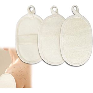 TRANKIELO® - Natuurlijke Loofah Bad Spons – Set van 3 – Biologische Lichaamspeeling – Zacht Reinigingskussen – Duurzaam en Hygiënisch – Veilig en Comfortabel – Voor Dames en Heren – Spa Ervaring Thuis (8 x 12 cm)