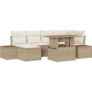 vidaXL - Tuin - Sofa - Set - Set - van - 7 - Beige - Rattan - Tuinmeubilair - Rechthoekig