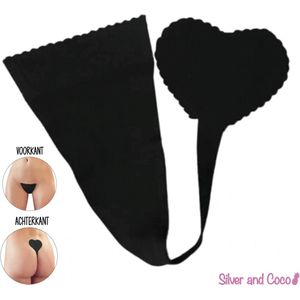 SilverAndCoco® - Plak String Naadloos / Seamless Onderbroek Dames / Zacht Brazilian Slipje / Naadloos Stretch Ondergoed Vrouw / Zwarte Strings Dames Lingerie Broekje Slip - Zwart / Black Large L