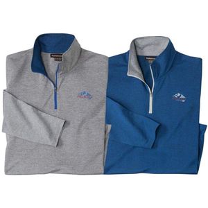 ATLAS FOR MEN - Set van 2 dunne, gemêleerde sweaters met rits Expédition - Heren - Verkrijgbaar in grote maten - L