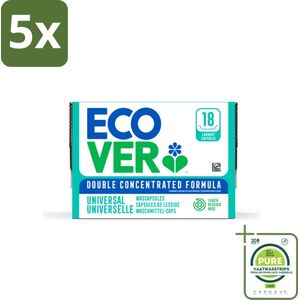 5 x Ecover - Wascapsules - Universal - Lilac & Rescued Rose - 18 Capsules - Grootverpakking - Wascapsules - Wasmiddel - Biologisch Afbreekbaar - Milieuvriendelijk - Ecover