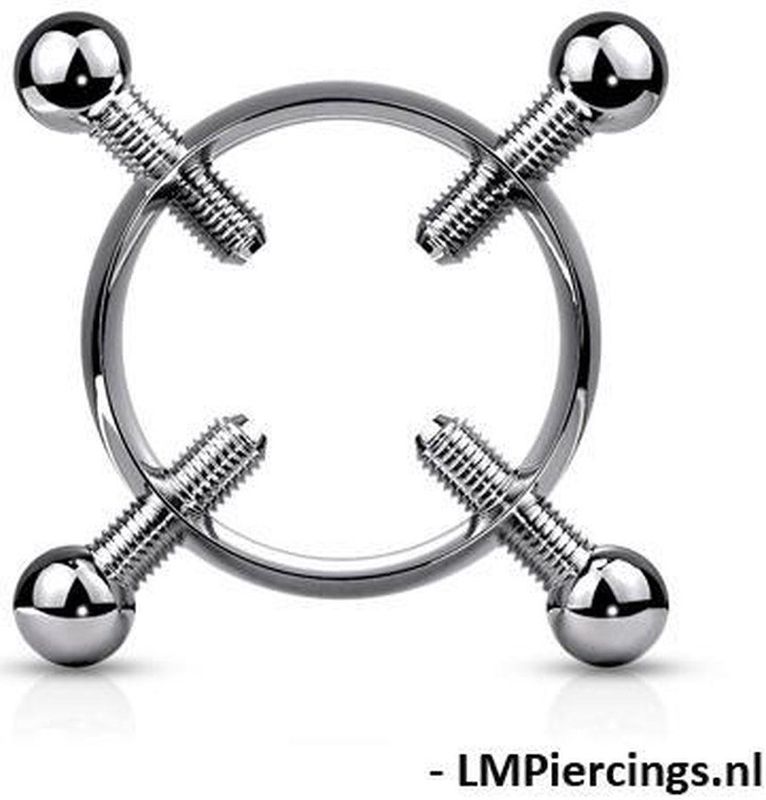 Fake Tepelpiercing Klem - Diepzwarte - Met 4 Schroeven - Chirurgisch Staal