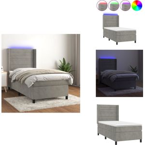 vidaXL Boxspring - Boxsprings - Bed - Slaapmeubel - Boxspring met matras en LED fluweel lichtgrijs 100x200 cm