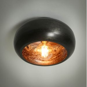 Landelijk robuuste plafondlamp Track | 1 lichts | zwart / bruin | metaal | Ø 34 cm | hal / woonkamer lamp | modern / sfeervol design