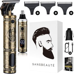 Professionele Draadloze T-blade Tondeuse + Neustrimmer - Sansbeauté® Buddha Trimmer - Baardtrimmer - Tondeuse Mannen Hoofdhaar - Cheveux Haar - Haartrimmer - Kapper Haar Machine - Haartondeuse - Barber Hair Clipper - Kappersset