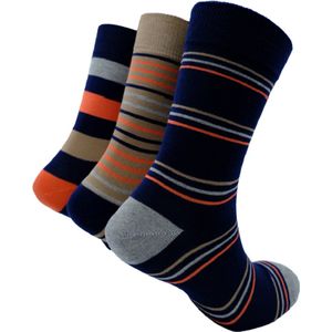 The Sockmaker sokken heren 40-46 - 3-pack Bamboo - duurzaam - Striped - Navy with grey stripes