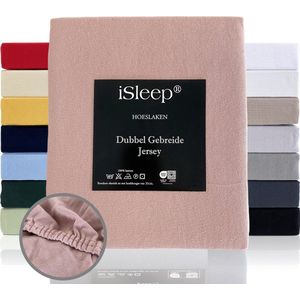 iSleep Dubbel Gebreide Jersey Hoeslaken - Hoge Hoek - Rondom Elastiek - Eenpersoons - 80/90x200 cm - Roze