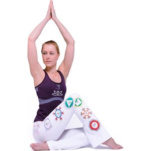Yoga handgeschilderde chakra broek katoen wit L