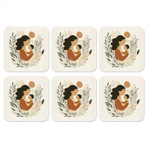 Onderzetters voor glazen - Illustratie - Moeder - Kind - Liefdevol - 10x10 cm - Glasonderzetters - 6 stuks