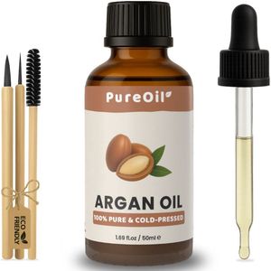 PureOil – Argan Olie – 50ml – Koudgeperst & Hexaanvrij – 100% Puur, Natuurlijk & Vegan – Arganolie Voor Haar | Huid | Gezicht | Scalp | Wimpers | Wenkbrauwen | Nagels | Massage - Haarolie - Massage Olie