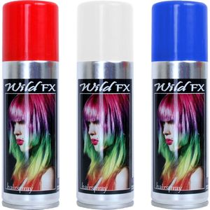 Set 3x kleuren haarverf/haarspray 125 ml - Rood-wit-blauw - Vlag kleuren van Nederland/Holland