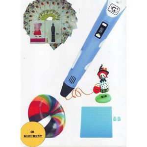 G G 1989-3D pen set MEGA-169 meter filament-40 kleuren-sjablonenboek met 40 bladzijden en herbruikbaar overtrekvel-tekenmat met vingerbeschermers -PAARS