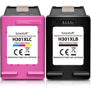 Boxstuff Inkt geschikt voor 301 XL - (CH563EE) Compatibel met HP 301 / 301XL - Inkt Cartridge 2-pack voor HP Deskjet 1000 / 2050 / 2549 / 3050a2 Envy 4500 / 4501 / 5530 / 5531 Officejet 4630 / 4631 / 4632 - Pack Kleur en Zwart