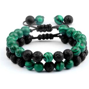EmmyRovi | Trendy Afstand Armband | Verbinding armbanden | Natuursteen Koppels | Groen - Zwart | Cadeau voor Hem en Haar